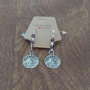 Handmade Silver and Purple Sagittarius Earrings